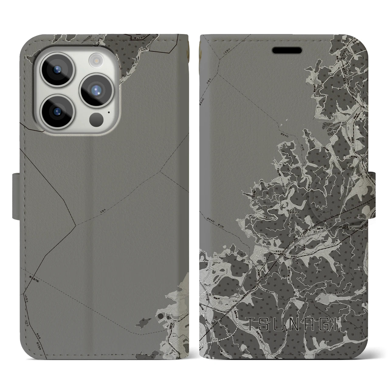 【津奈木(熊本県)】地図柄iPhoneケース(手帳タイプ)