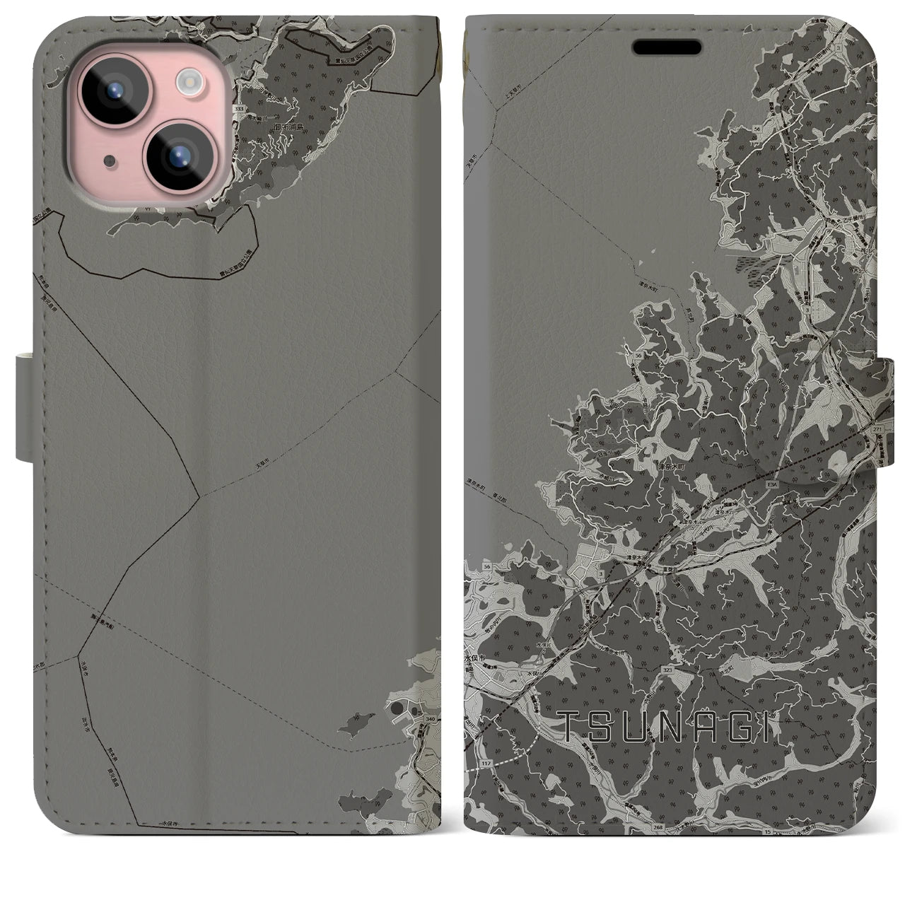 【津奈木(熊本県)】地図柄iPhoneケース(手帳タイプ)