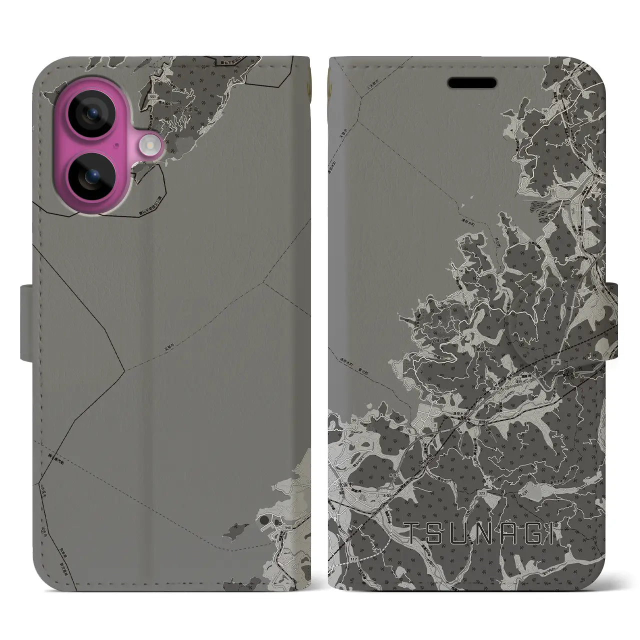 【津奈木(熊本県)】地図柄iPhoneケース(手帳タイプ)