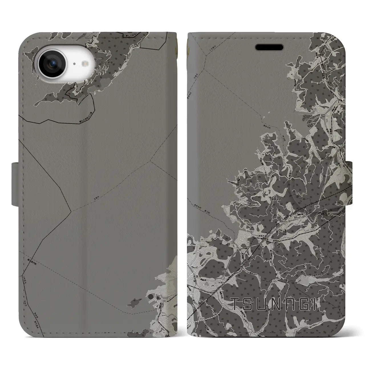 【津奈木(熊本県)】地図柄iPhoneケース(手帳タイプ)