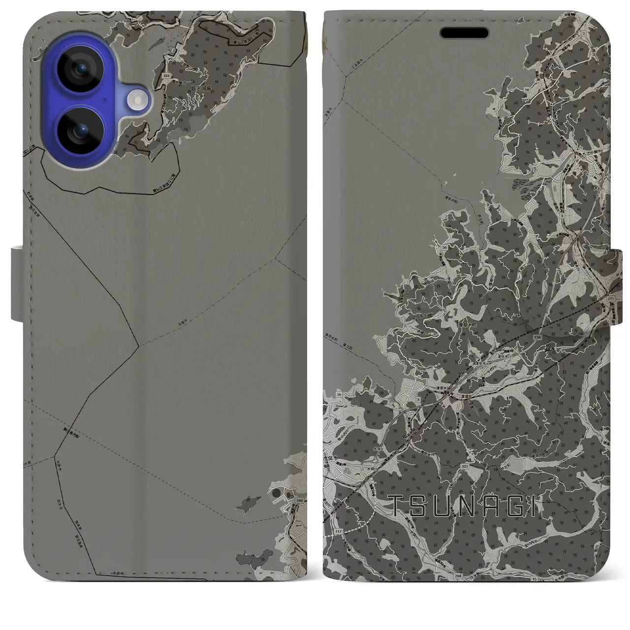 【津奈木(熊本県)】地図柄iPhoneケース(手帳タイプ)