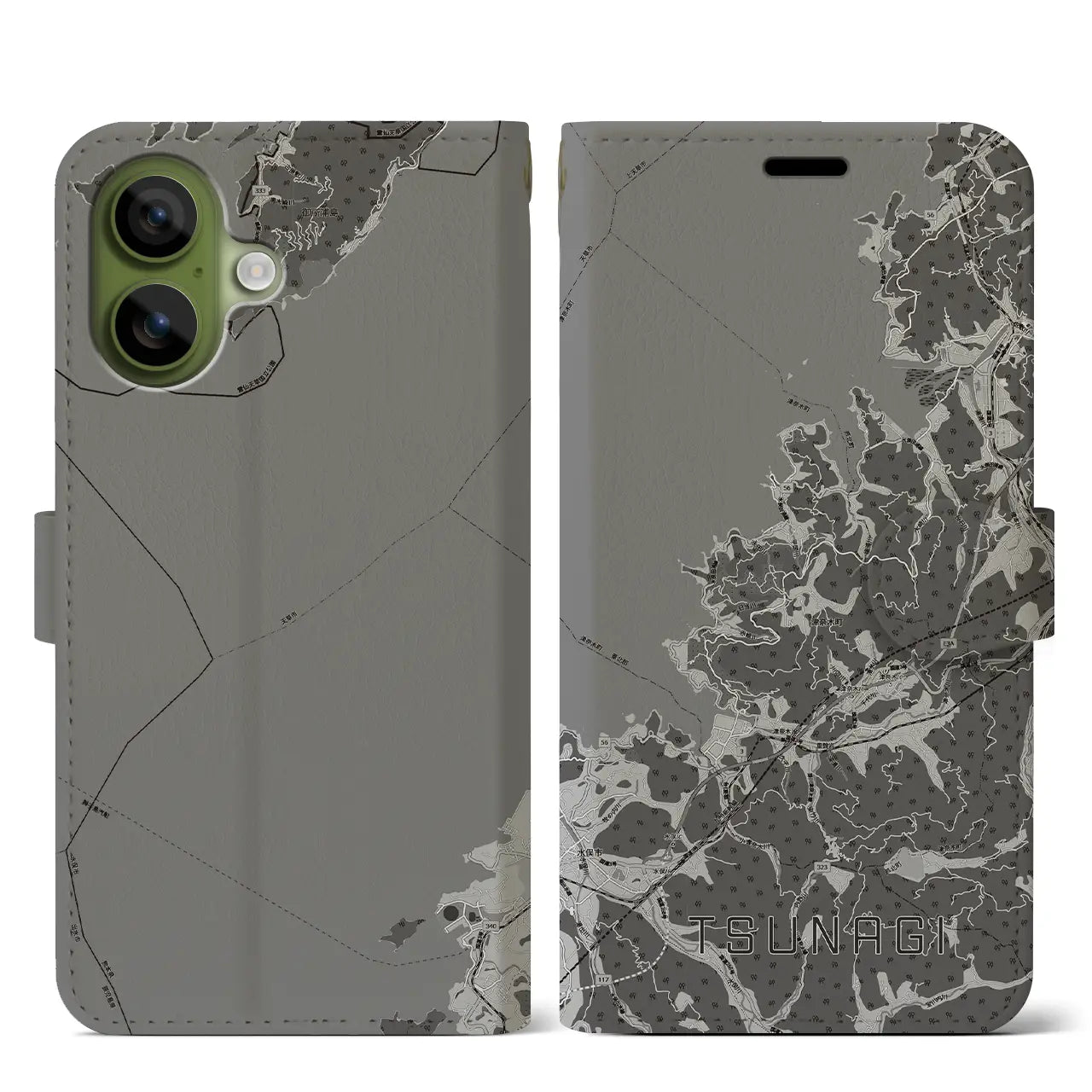 【津奈木(熊本県)】地図柄iPhoneケース(手帳タイプ)