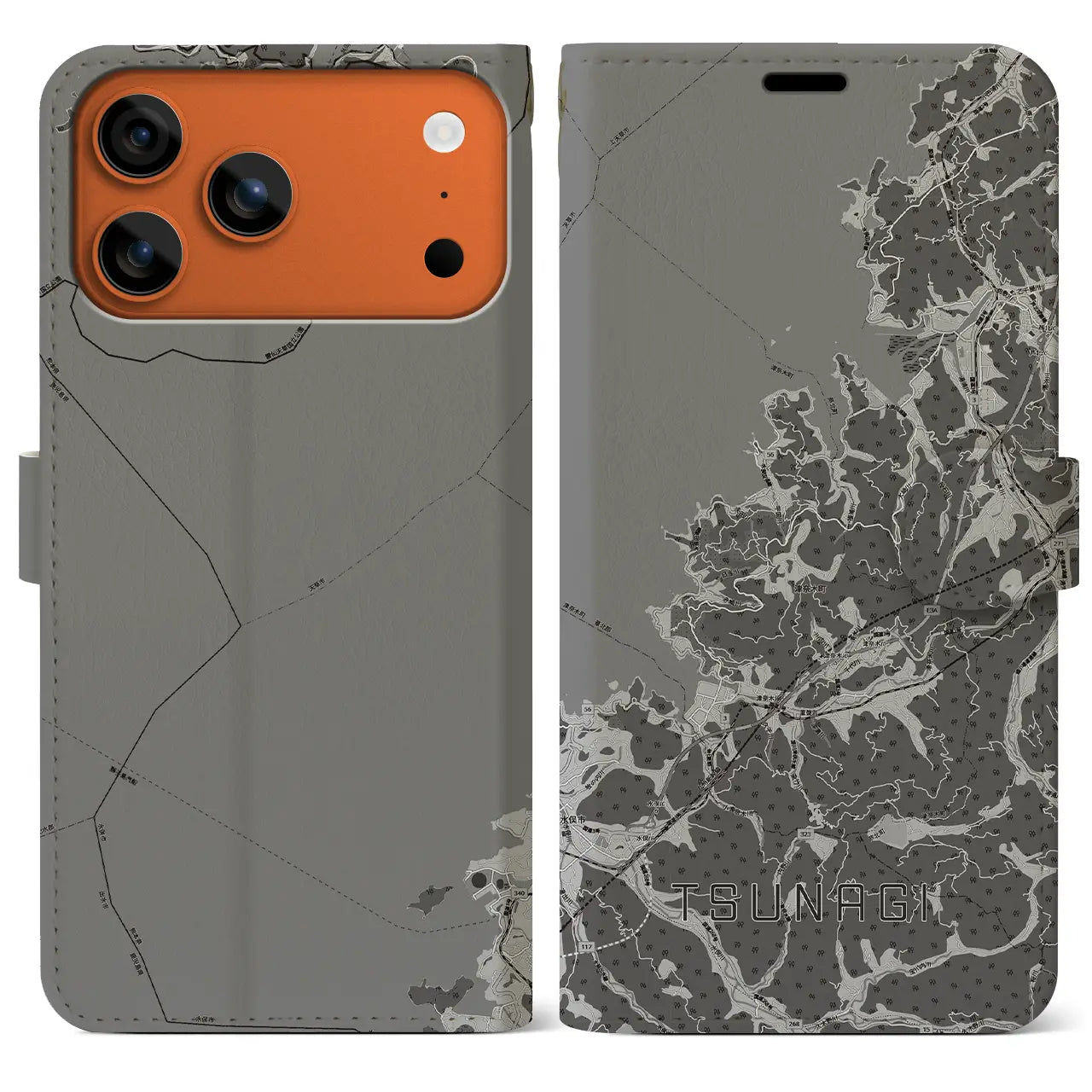 【津奈木(熊本県)】地図柄iPhoneケース(手帳タイプ)