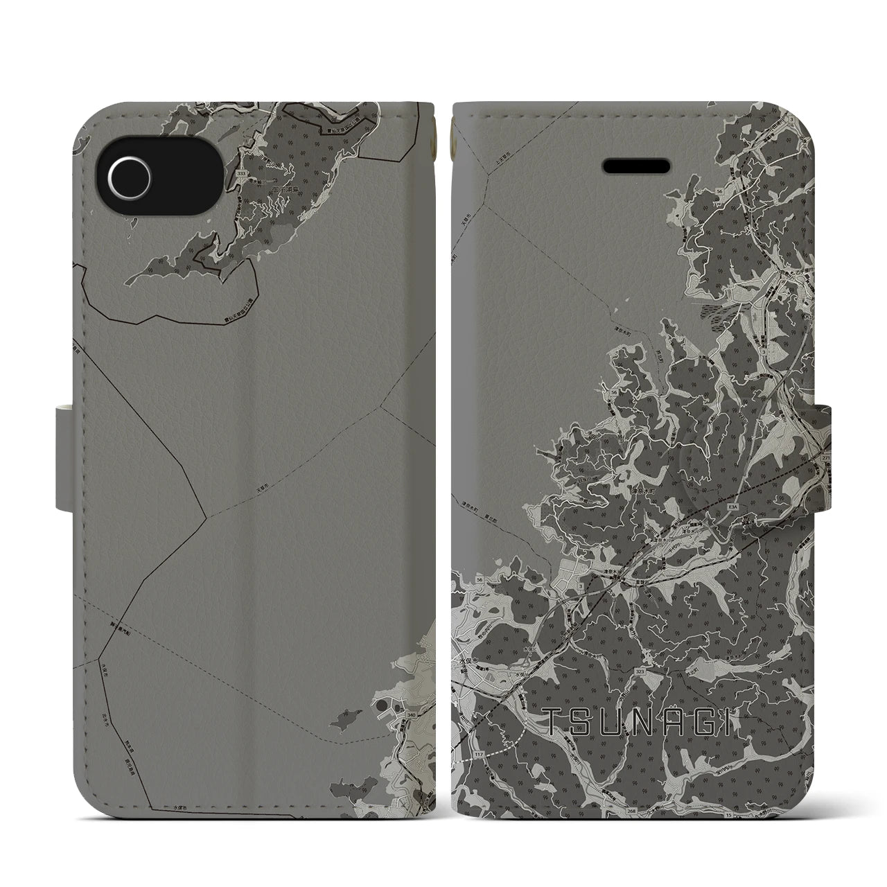 【津奈木(熊本県)】地図柄iPhoneケース(手帳タイプ)