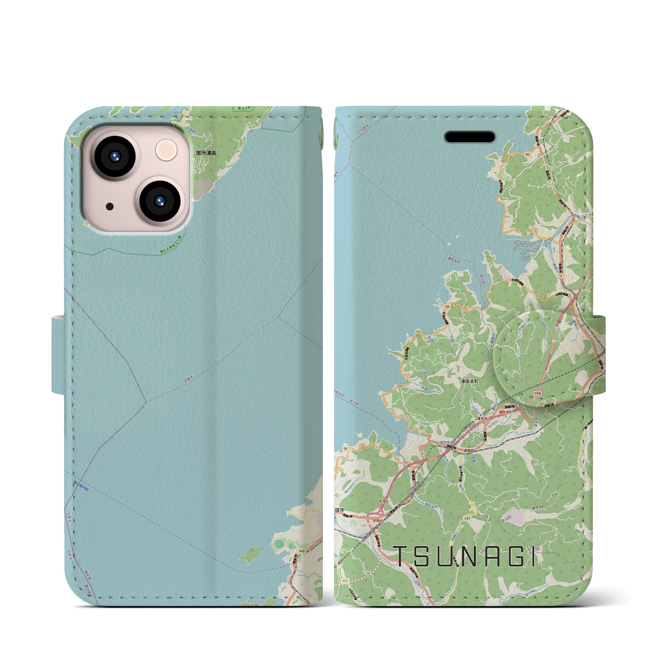 【津奈木(熊本県)】地図柄iPhoneケース(手帳タイプ)