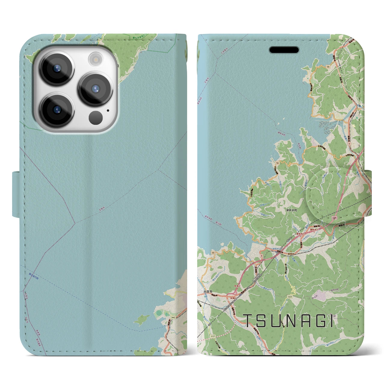 【津奈木(熊本県)】地図柄iPhoneケース(手帳タイプ)