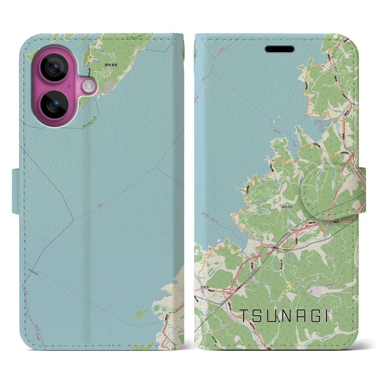 【津奈木(熊本県)】地図柄iPhoneケース(手帳タイプ)