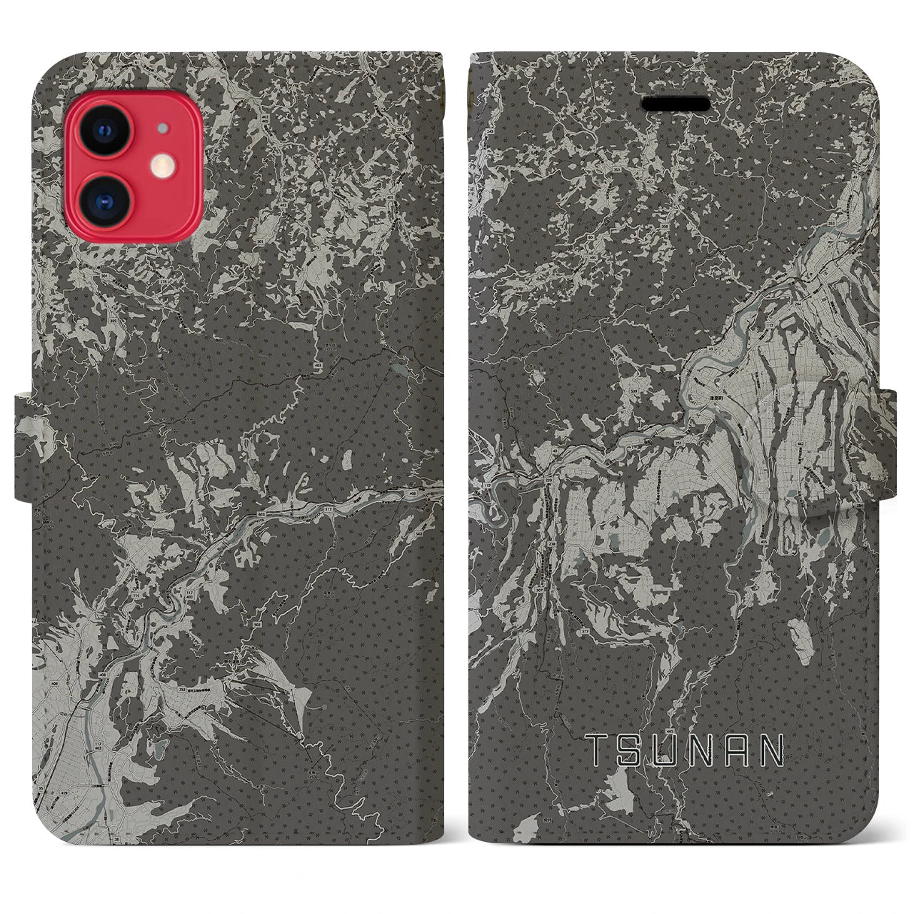 【津南(新潟県)】地図柄iPhoneケース(手帳タイプ)モノトーン・iPhone 11 用