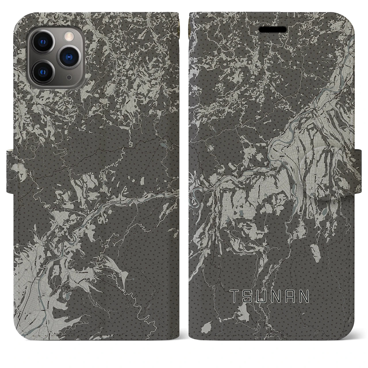 【津南(新潟県)】地図柄iPhoneケース(手帳タイプ)モノトーン・iPhone 11 Pro Max 用