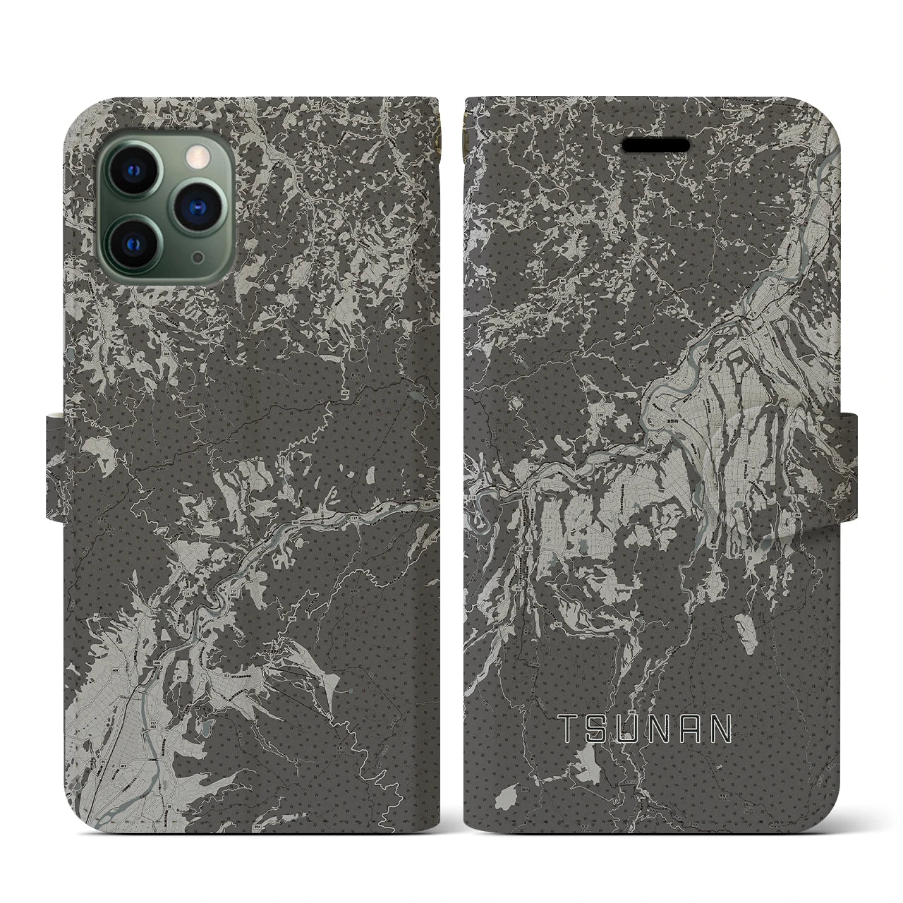 【津南(新潟県)】地図柄iPhoneケース(手帳タイプ)モノトーン・iPhone 11 Pro 用