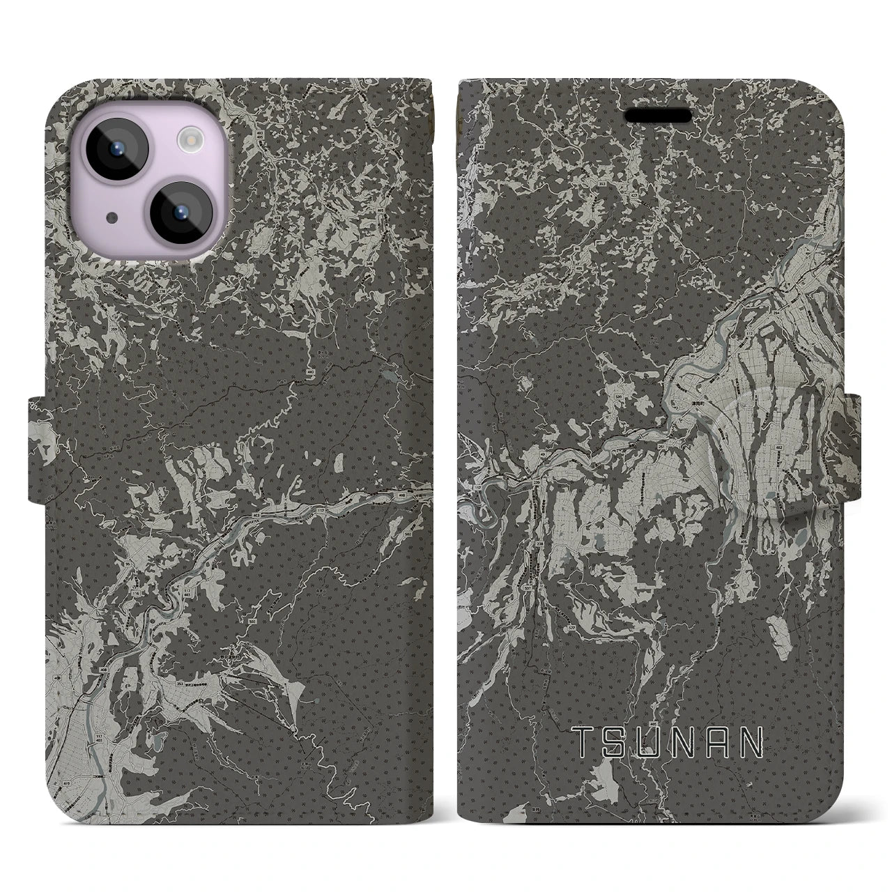 【津南(新潟県)】地図柄iPhoneケース(手帳タイプ)モノトーン・iPhone 14 用