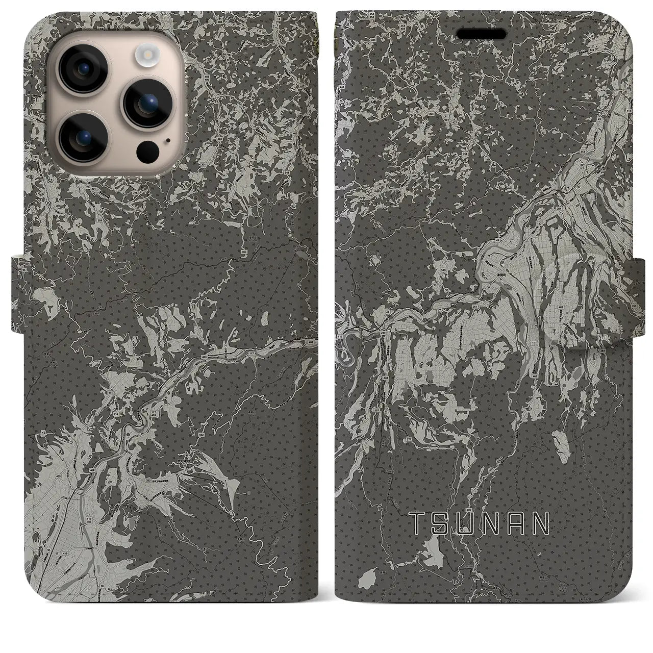 【津南(新潟県)】地図柄iPhoneケース(手帳タイプ)モノトーン・iPhone 16 Plus 用