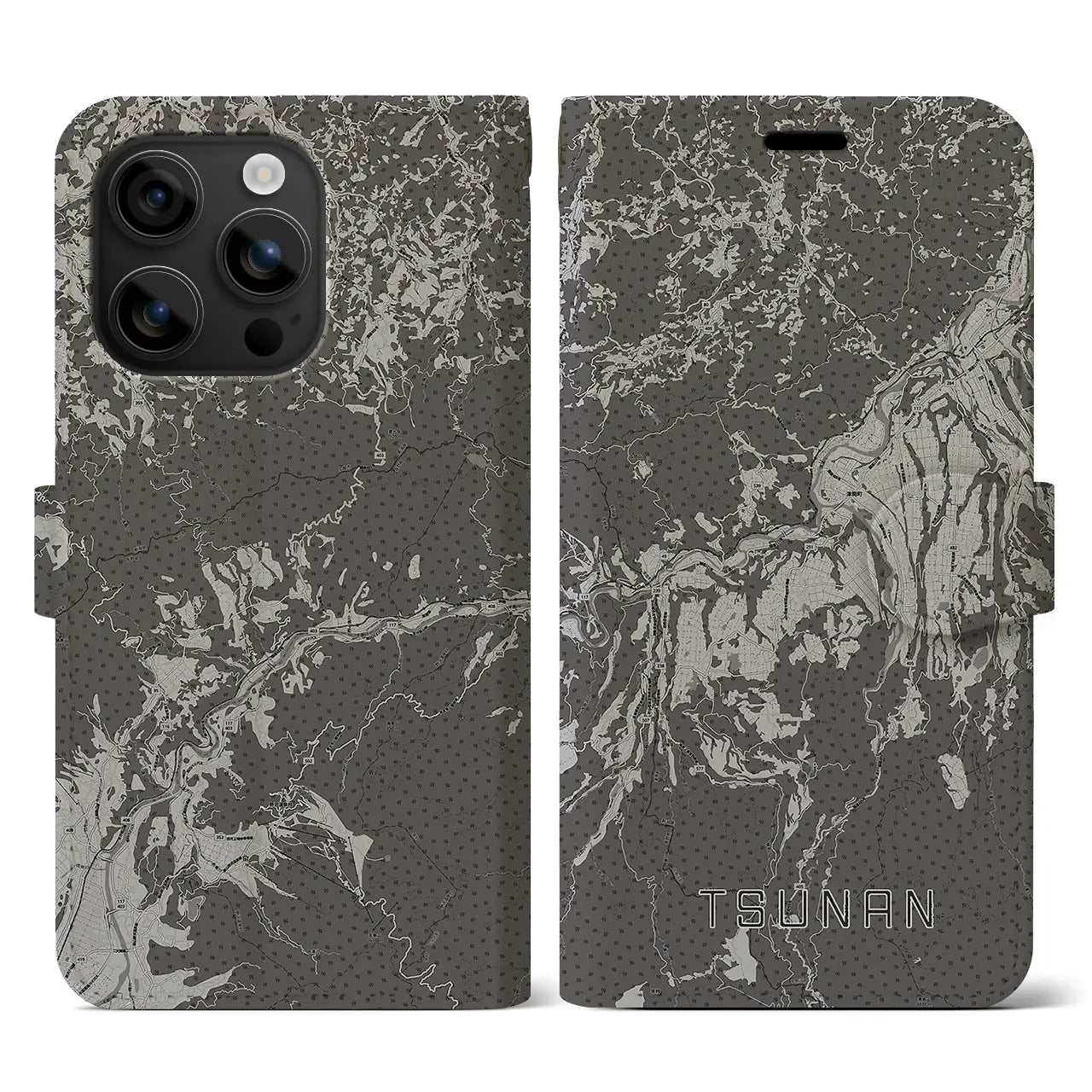 【津南(新潟県)】地図柄iPhoneケース(手帳タイプ)モノトーン・iPhone 16 用