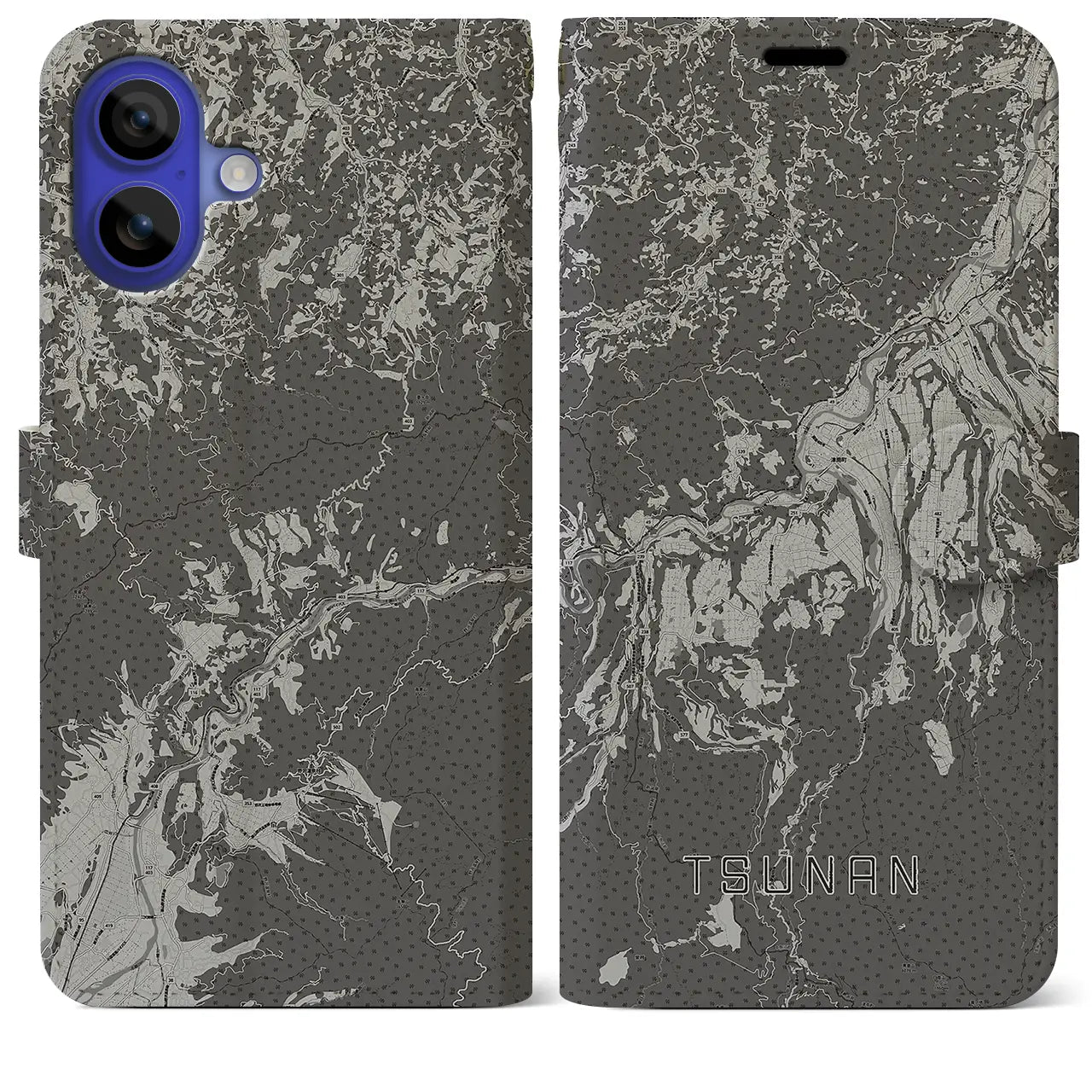 【津南(新潟県)】地図柄iPhoneケース(手帳タイプ)モノトーン・iPhone 16 Pro Max 用