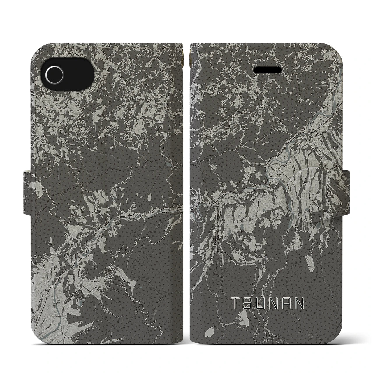 【津南(新潟県)】地図柄iPhoneケース(手帳タイプ)モノトーン・iPhone SE(第3 / 第2世代) / 8 / 7 / 6s / 6 用