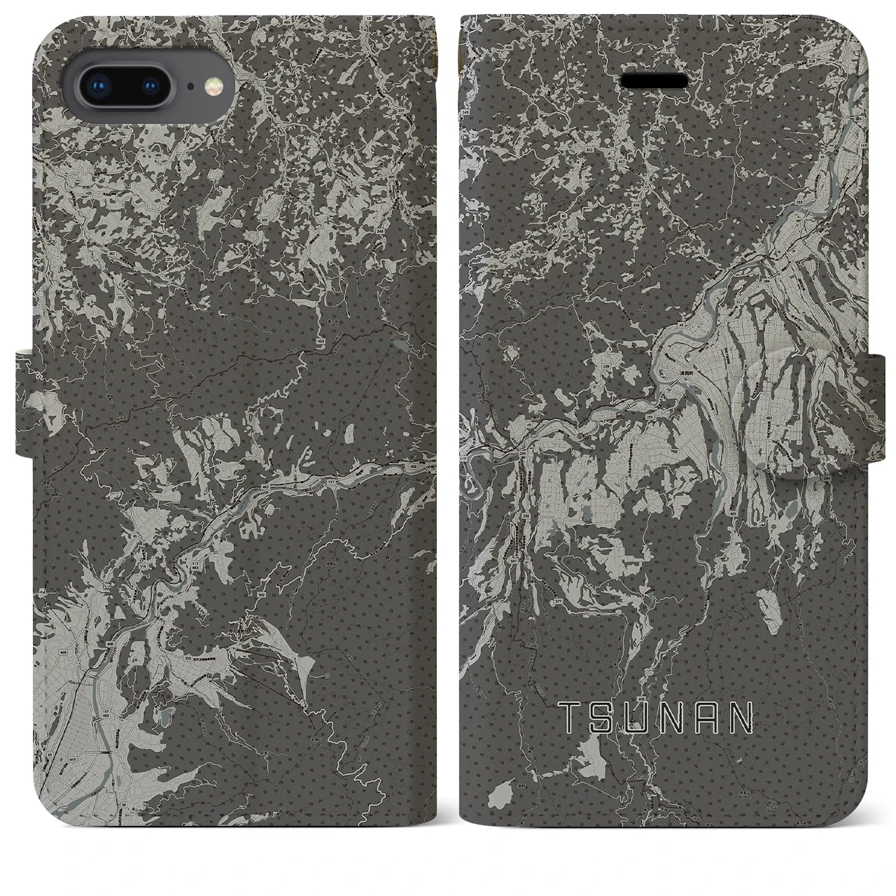 【津南(新潟県)】地図柄iPhoneケース(手帳タイプ)モノトーン・iPhone 8Plus /7Plus / 6sPlus / 6Plus 用