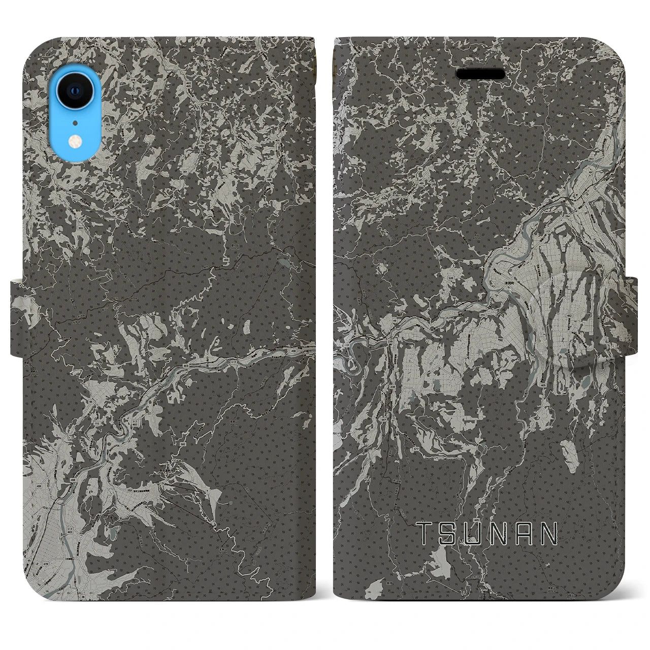 【津南(新潟県)】地図柄iPhoneケース(手帳タイプ)モノトーン・iPhone XR 用