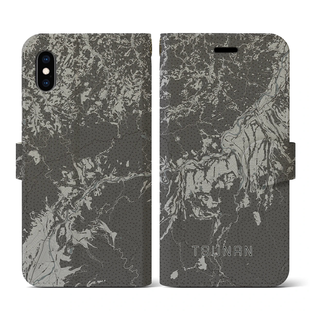 【津南(新潟県)】地図柄iPhoneケース(手帳タイプ)モノトーン・iPhone XS / X 用