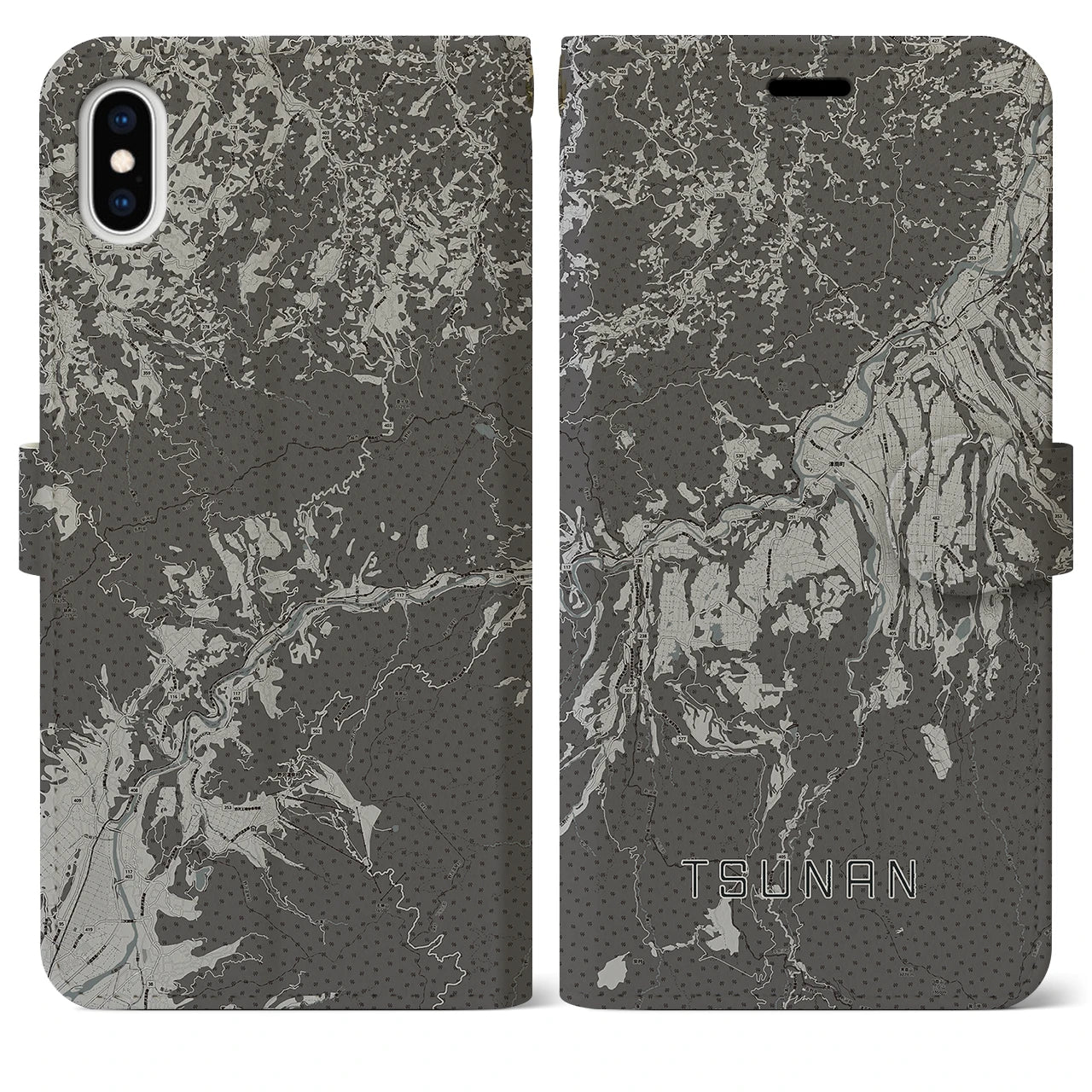 【津南(新潟県)】地図柄iPhoneケース(手帳タイプ)モノトーン・iPhone XS Max 用