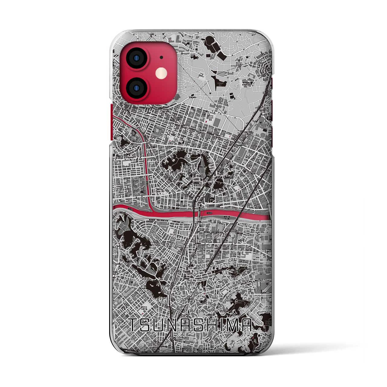 【綱島(神奈川県)】地図柄iPhoneケース(クリアタイプ)モノトーン・iPhone 11 用