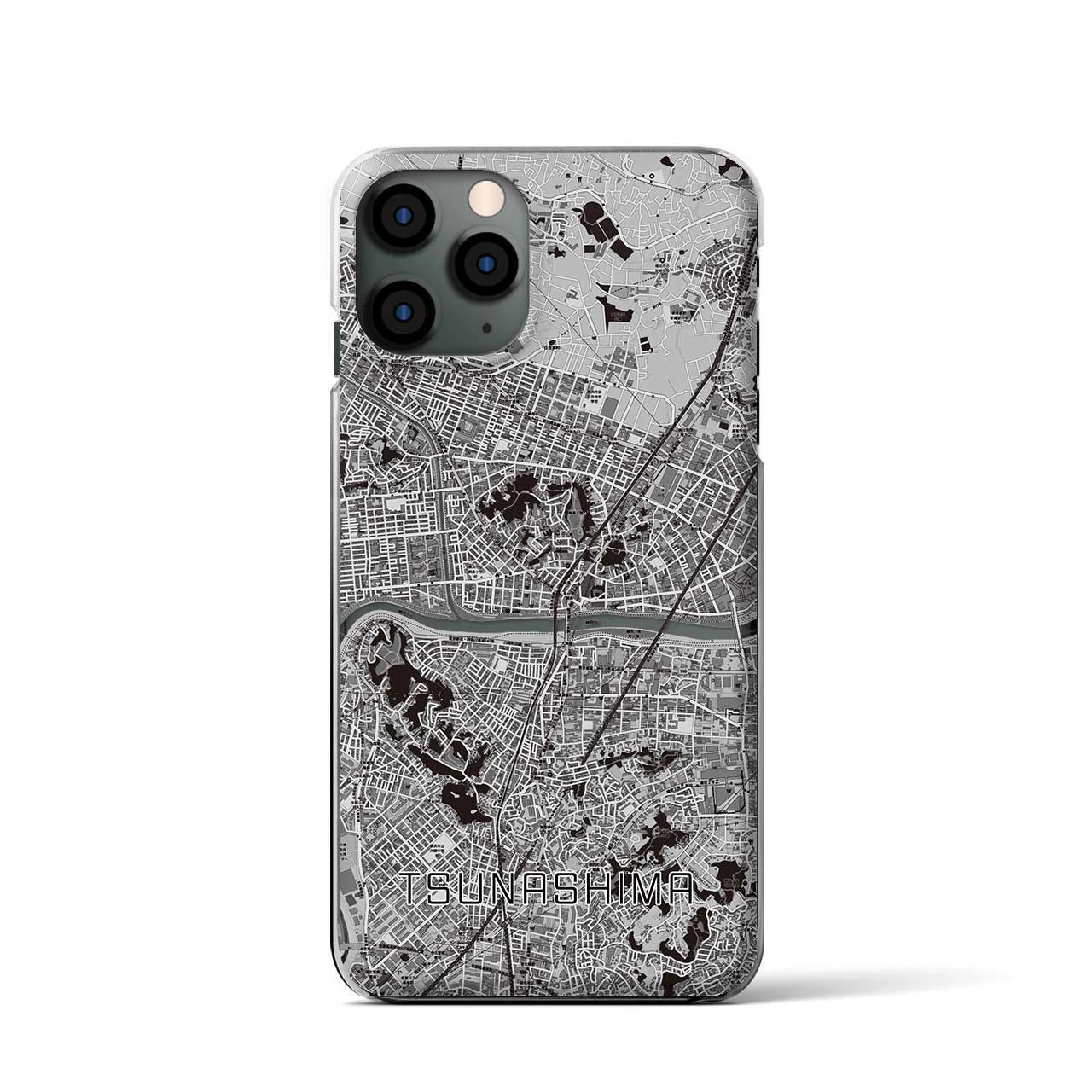 【綱島(神奈川県)】地図柄iPhoneケース(クリアタイプ)モノトーン・iPhone 11 Pro 用