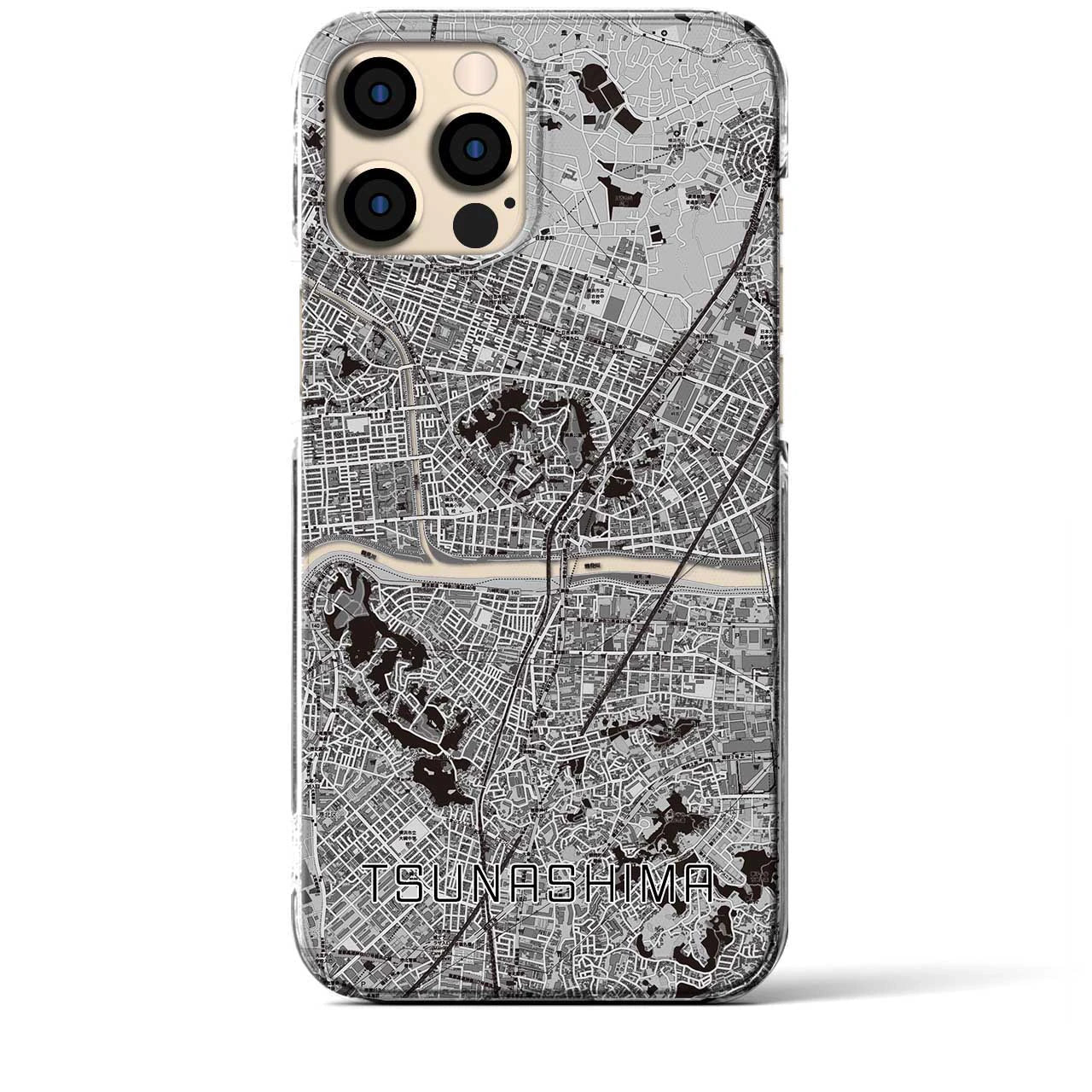 【綱島(神奈川県)】地図柄iPhoneケース(クリアタイプ)モノトーン・iPhone 12 Pro Max 用