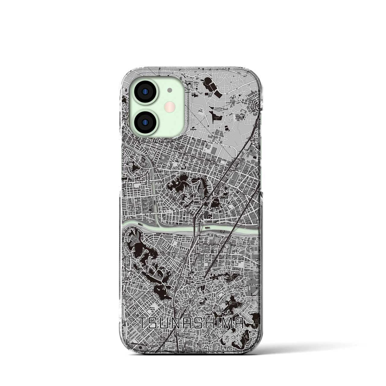 【綱島(神奈川県)】地図柄iPhoneケース(クリアタイプ)モノトーン・iPhone 12 mini 用