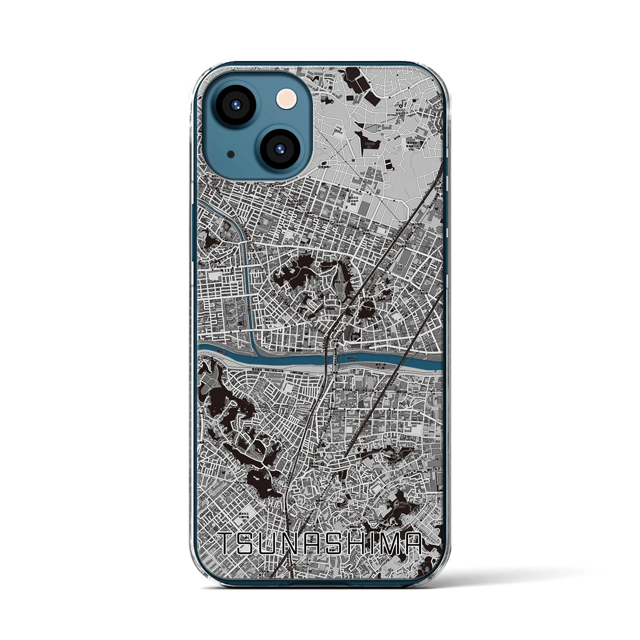 【綱島(神奈川県)】地図柄iPhoneケース(クリアタイプ)モノトーン・iPhone 13 用
