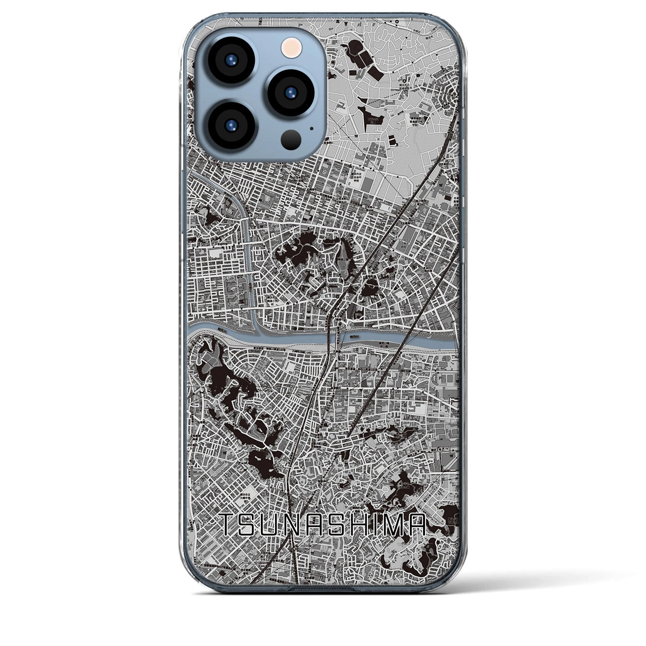 【綱島(神奈川県)】地図柄iPhoneケース(クリアタイプ)モノトーン・iPhone 13 Pro Max 用