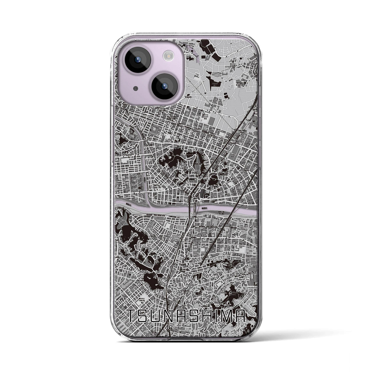 【綱島(神奈川県)】地図柄iPhoneケース(クリアタイプ)モノトーン・iPhone 14 用