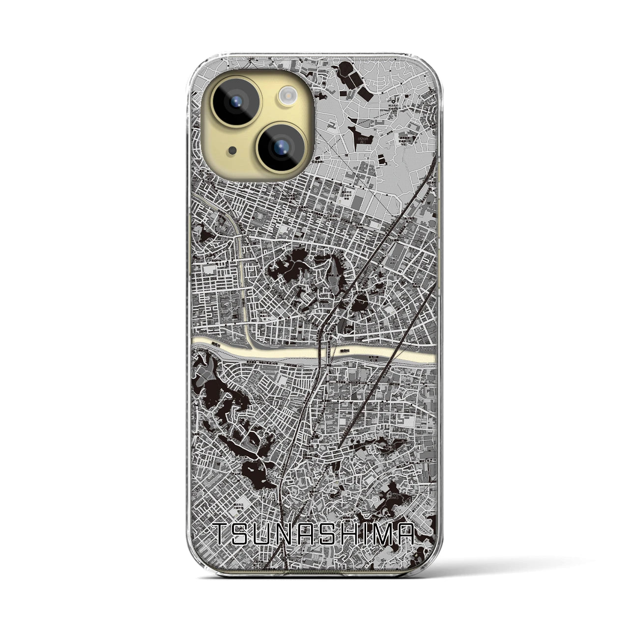 【綱島(神奈川県)】地図柄iPhoneケース(クリアタイプ)モノトーン・iPhone 15 用