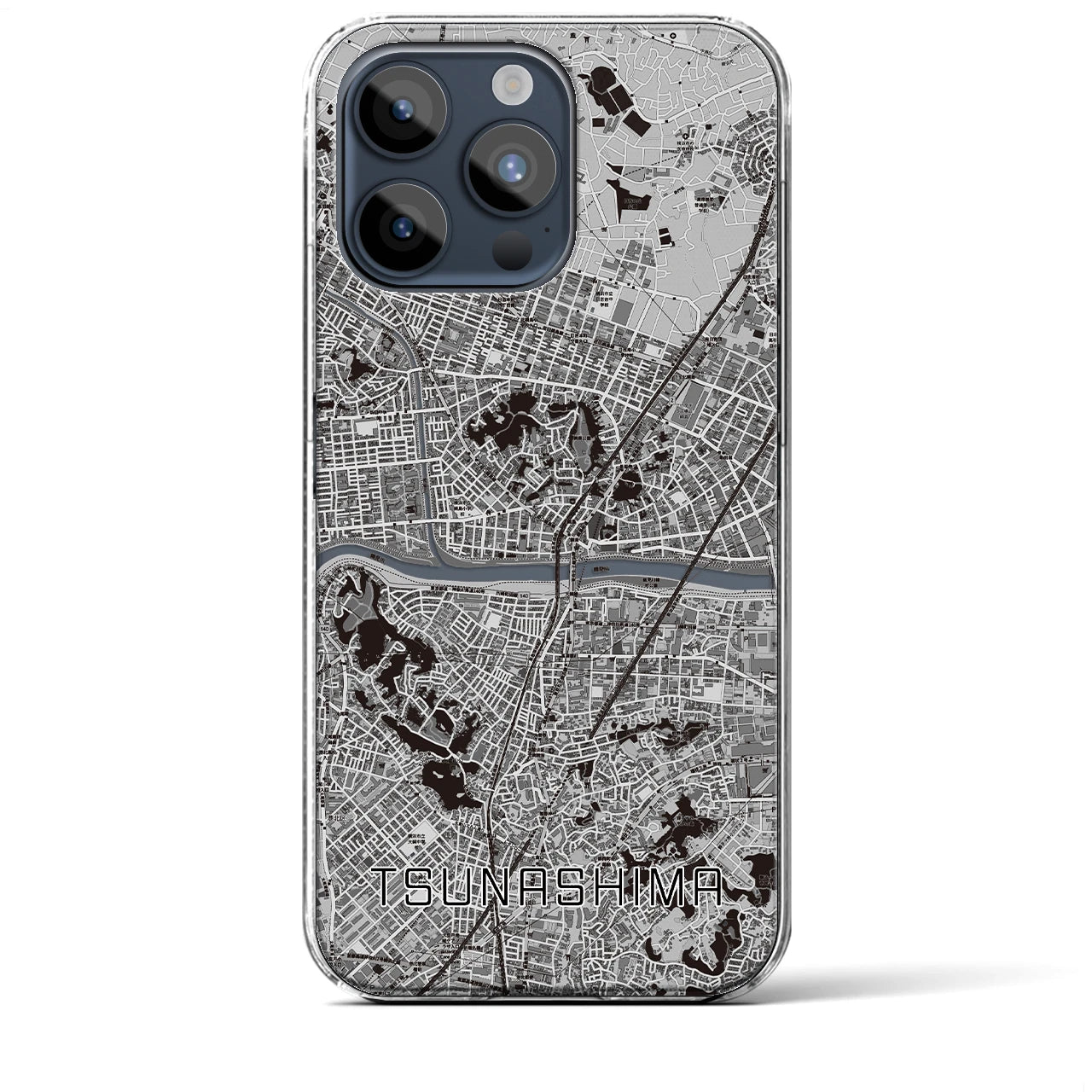 【綱島(神奈川県)】地図柄iPhoneケース(クリアタイプ)モノトーン・iPhone 15 Pro Max 用