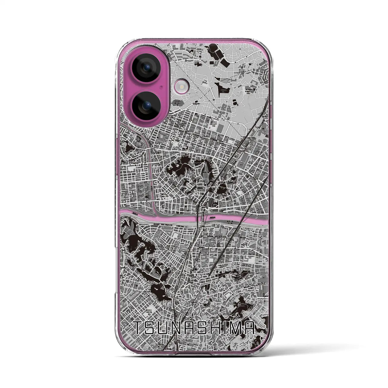 【綱島(神奈川県)】地図柄iPhoneケース(クリアタイプ)モノトーン・iPhone 16 Pro 用