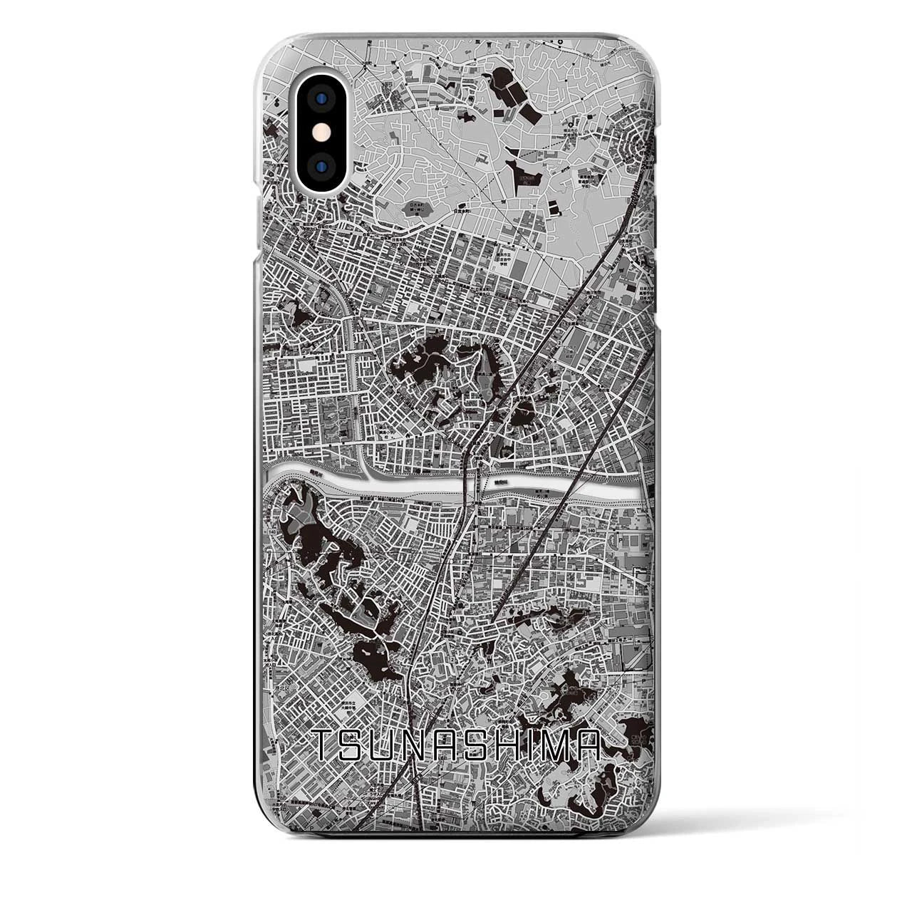 【綱島(神奈川県)】地図柄iPhoneケース(クリアタイプ)モノトーン・iPhone XS Max 用
