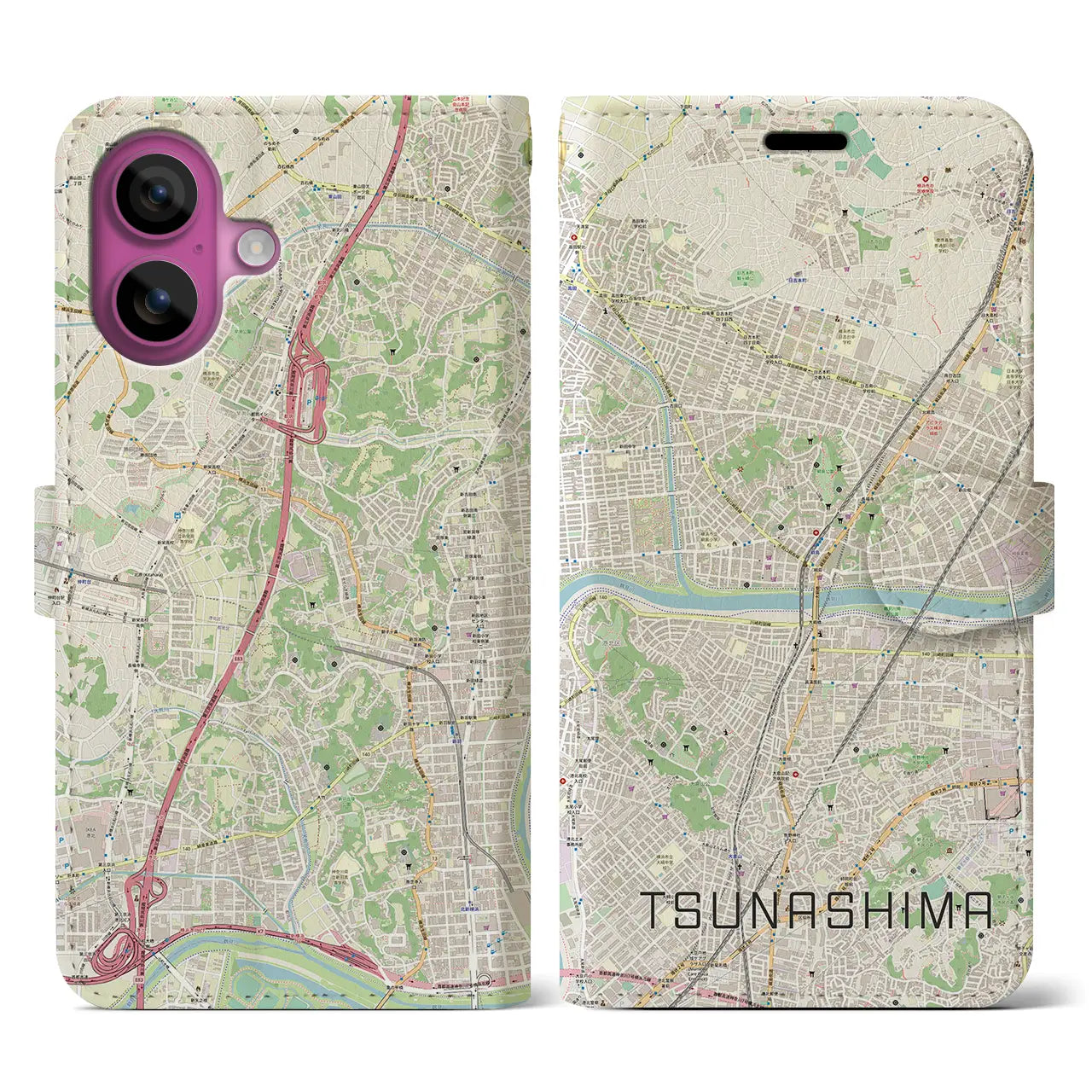 【綱島(神奈川県)】地図柄iPhoneケース(手帳タイプ)ナチュラル・iPhone 16 Pro 用
