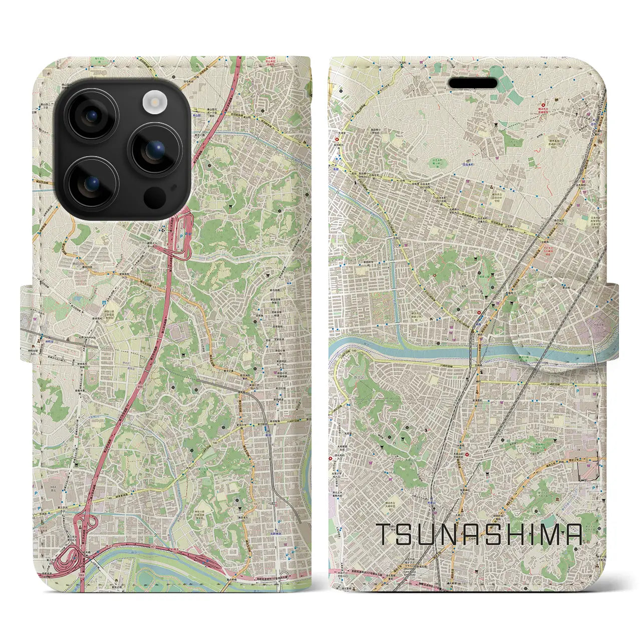 【綱島(神奈川県)】地図柄iPhoneケース(手帳タイプ)ナチュラル・iPhone 16 用
