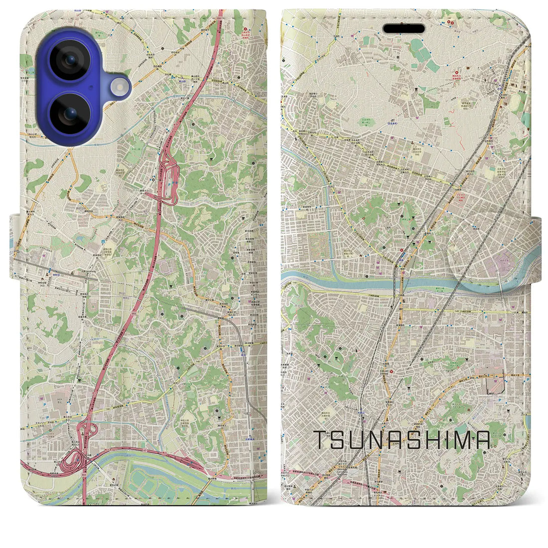 【綱島(神奈川県)】地図柄iPhoneケース(手帳タイプ)ナチュラル・iPhone 16 Pro Max 用