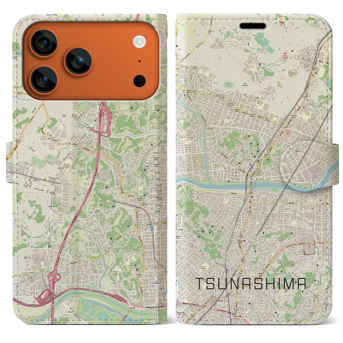【綱島(神奈川県)】地図柄iPhoneケース(手帳タイプ)モノトーン・iPhone 17 Pro Max 用