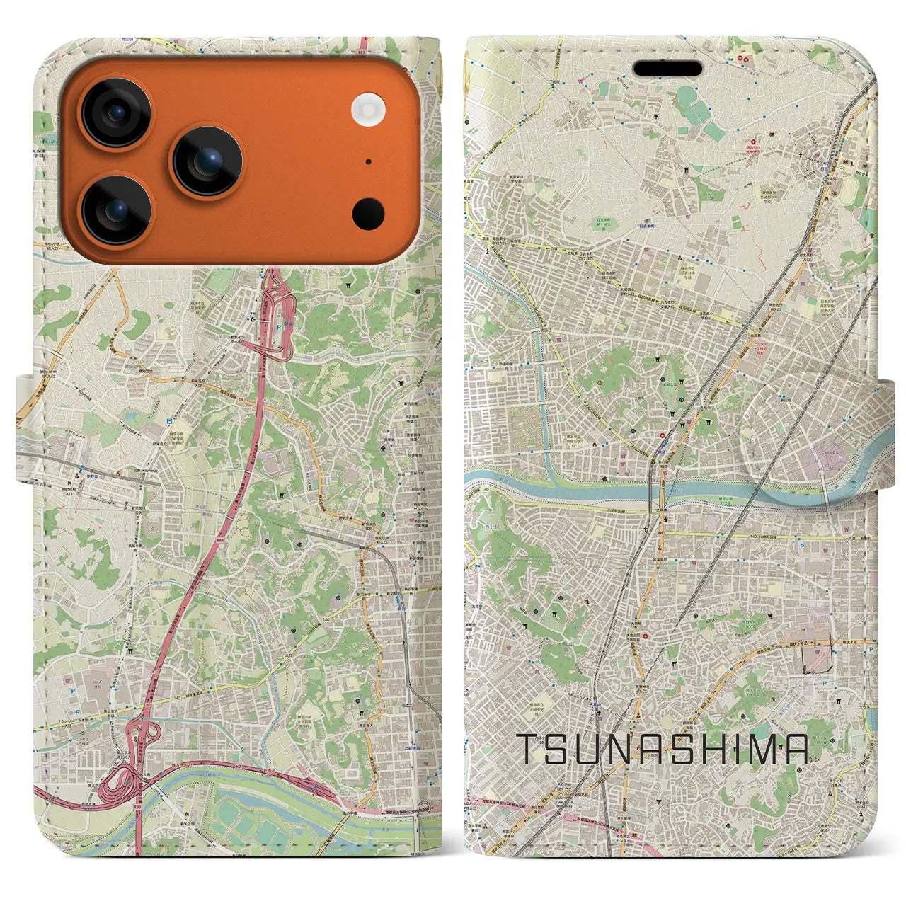 【綱島(神奈川県)】地図柄iPhoneケース(手帳タイプ)モノトーン・iPhone 17 Pro Max 用