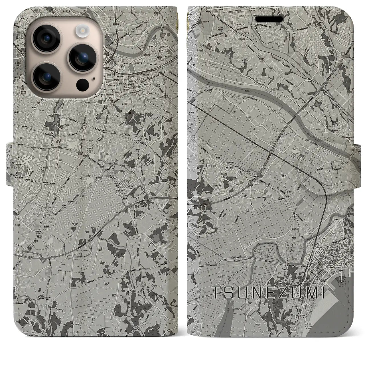 【常澄(茨城県)】地図柄iPhoneケース(手帳タイプ)モノトーン・iPhone 16 Plus 用