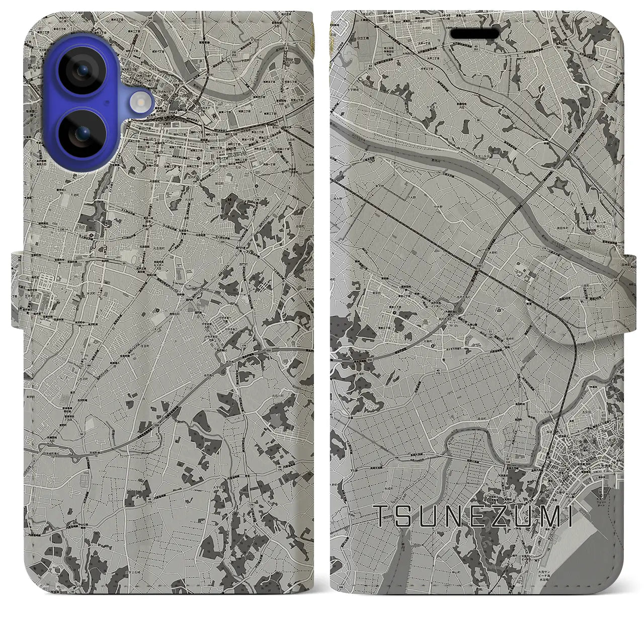 【常澄(茨城県)】地図柄iPhoneケース(手帳タイプ)モノトーン・iPhone 16 Pro Max 用