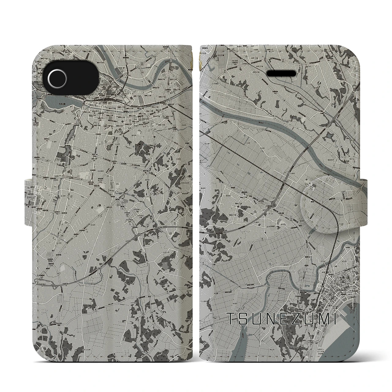 【常澄(茨城県)】地図柄iPhoneケース(手帳タイプ)モノトーン・iPhone SE(第3 / 第2世代) / 8 / 7 / 6s / 6 用