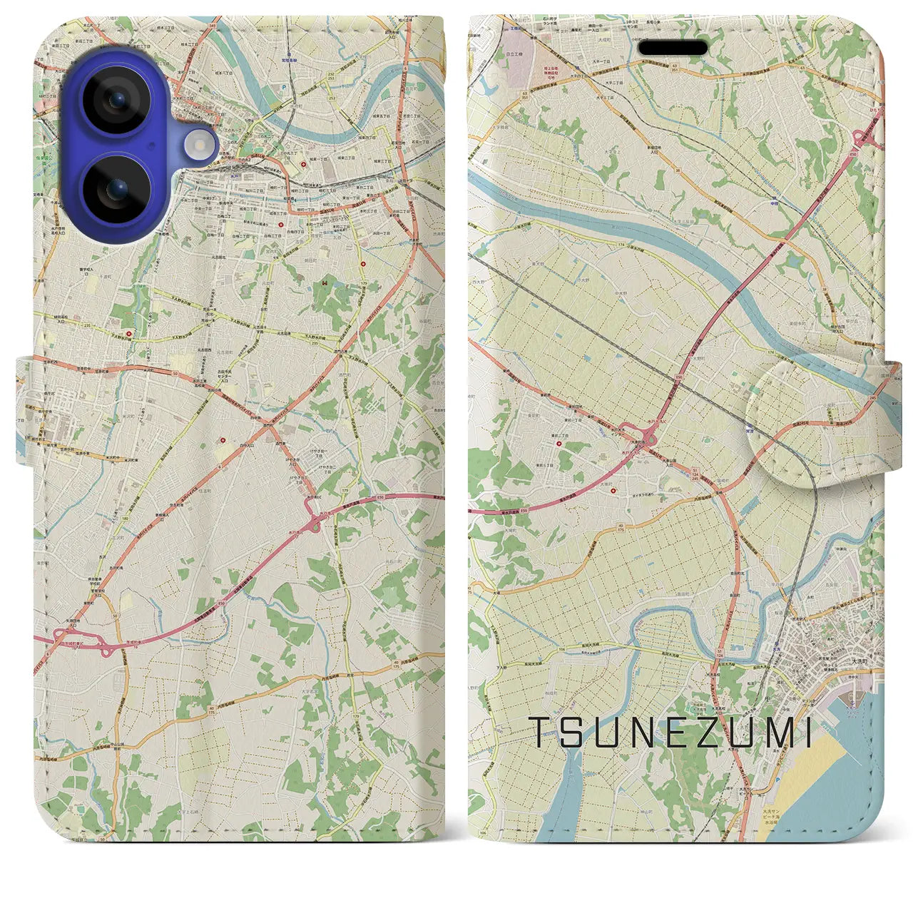 【常澄(茨城県)】地図柄iPhoneケース(手帳タイプ)ナチュラル・iPhone 16 Pro Max 用