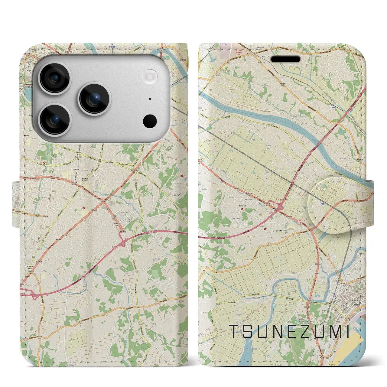 【常澄(茨城県)】地図柄iPhoneケース(手帳タイプ)ナチュラル・iPhone 17 Pro Max 用
