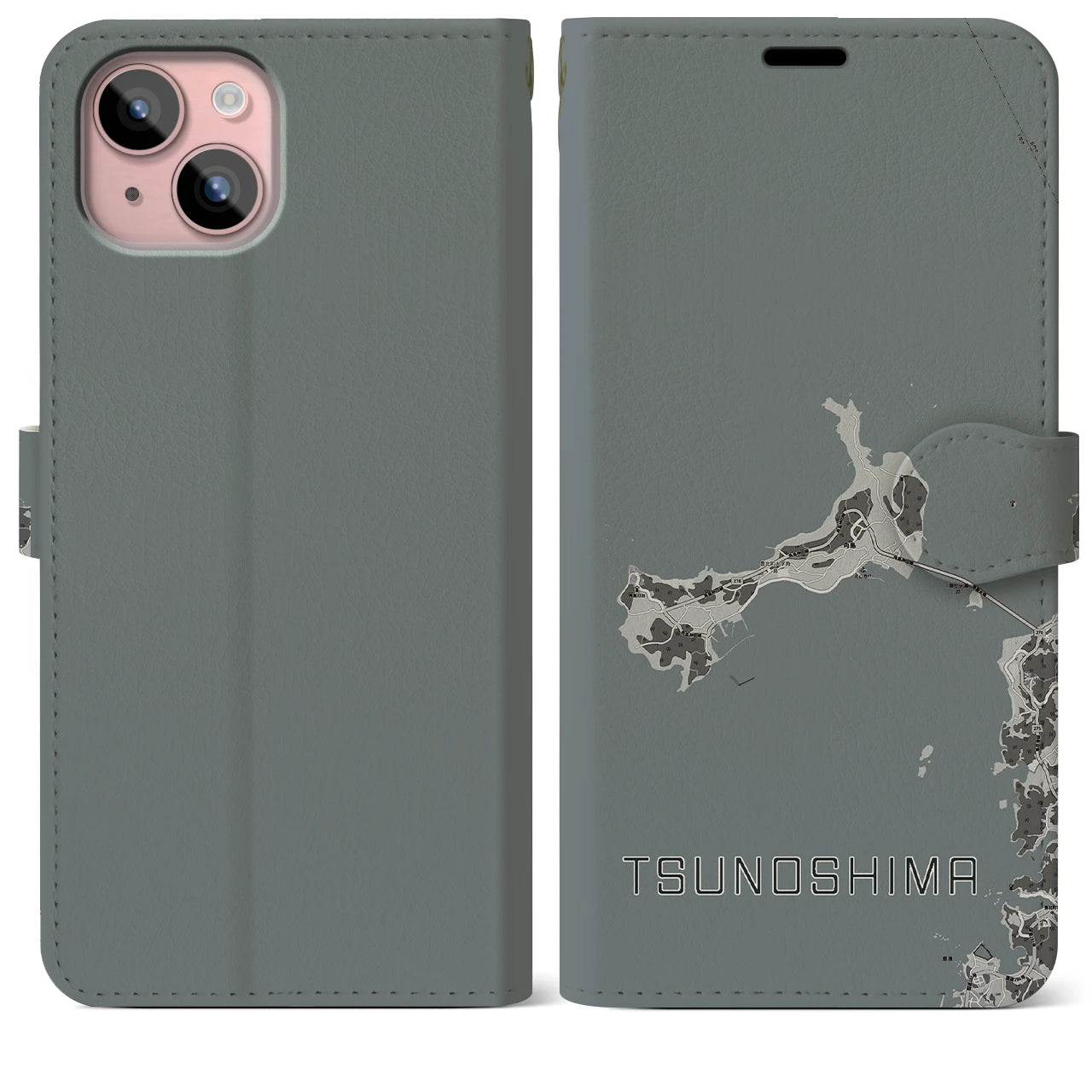 【角島(山口県)】地図柄iPhoneケース(手帳タイプ)