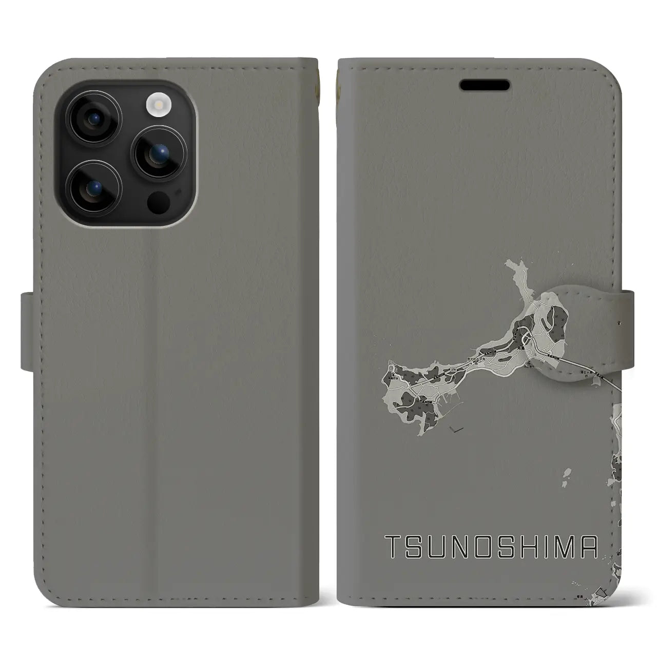 【角島(山口県)】地図柄iPhoneケース(手帳タイプ)モノトーン・iPhone 16 用
