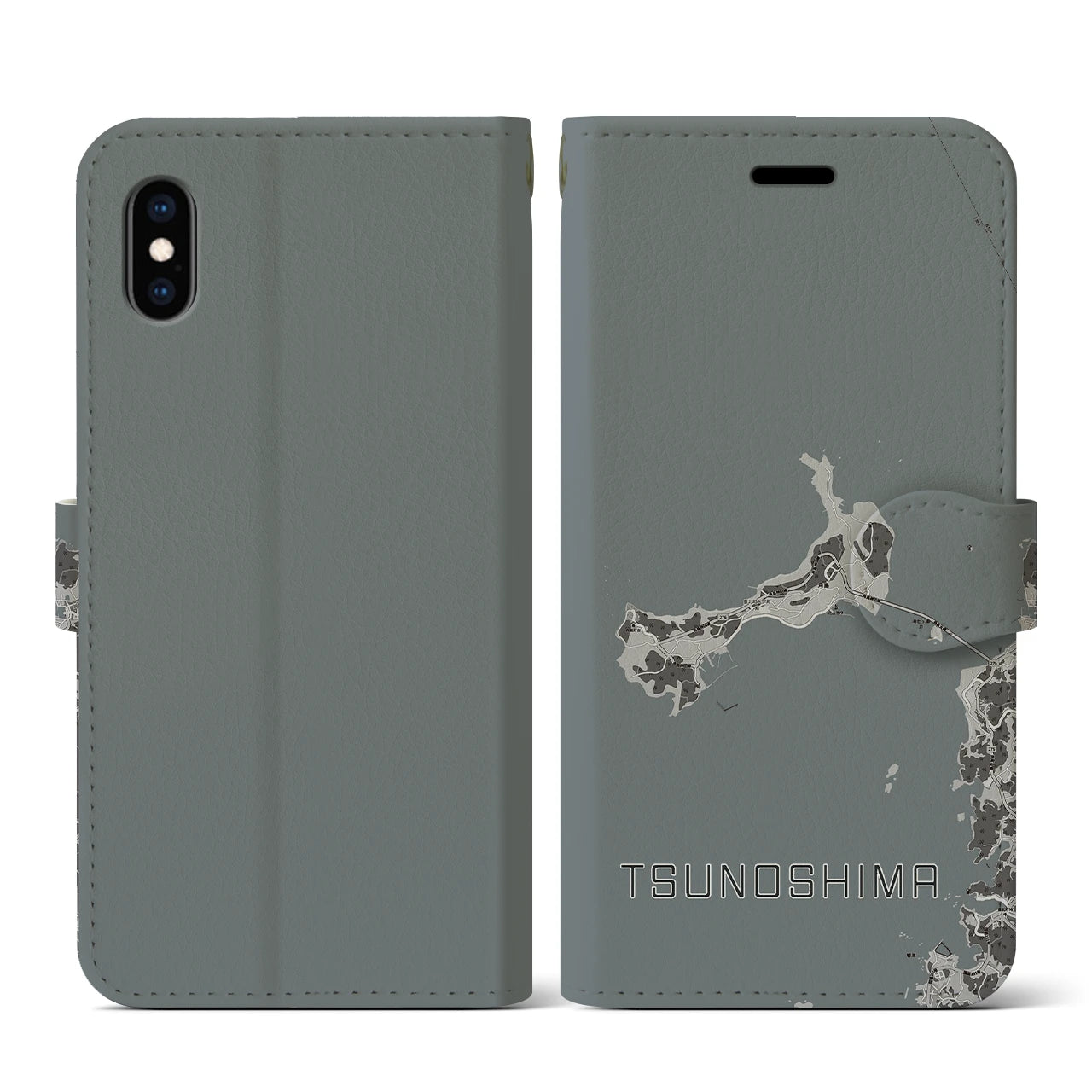 【角島(山口県)】地図柄iPhoneケース(手帳タイプ)モノトーン・iPhone XS / X 用