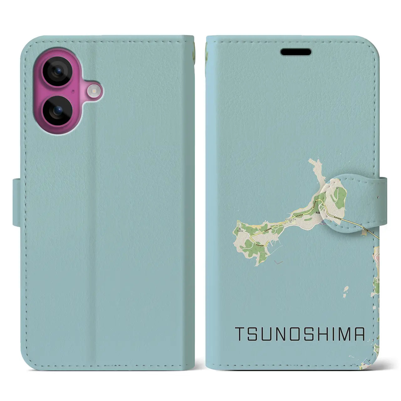 【角島(山口県)】地図柄iPhoneケース(手帳タイプ)ナチュラル・iPhone 16 Pro 用