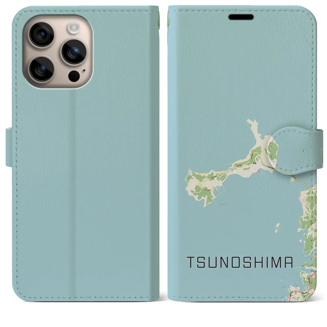 【角島(山口県)】地図柄iPhoneケース(手帳タイプ)ナチュラル・iPhone 16 Plus 用