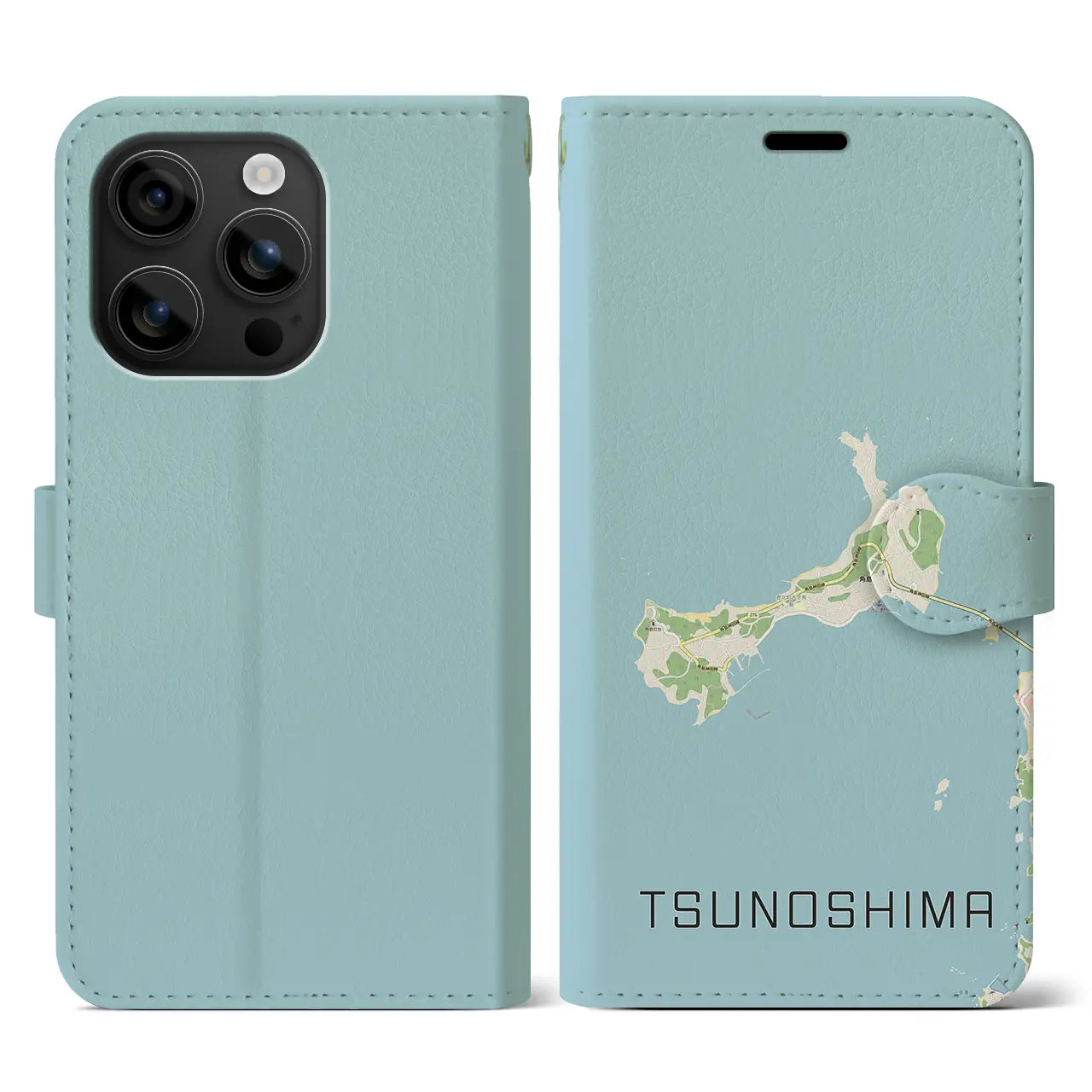 【角島(山口県)】地図柄iPhoneケース(手帳タイプ)ナチュラル・iPhone 16 用